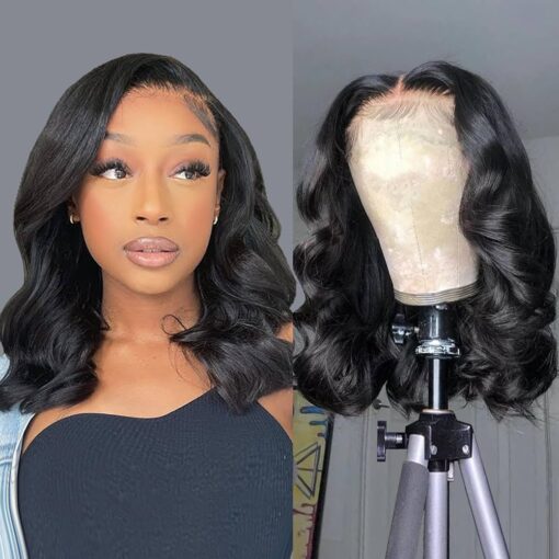 Bob Wig Human Hair 13X4 Frontal Lace Wig 14 Inch Body Wave Hd Lace Front Wigs Human Hair Pre Plucked Glueless Bob Wigs For Women Women Human Hair Wigs MI1603910