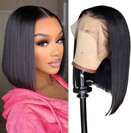 Bob Wig Human Hair 13X4 Frontal Lace Wig Human Hair 180 Density Glueless Pre Plucked With Baby Hair Straight Bob Wigs For Women Black Women 180% Density MI1602058