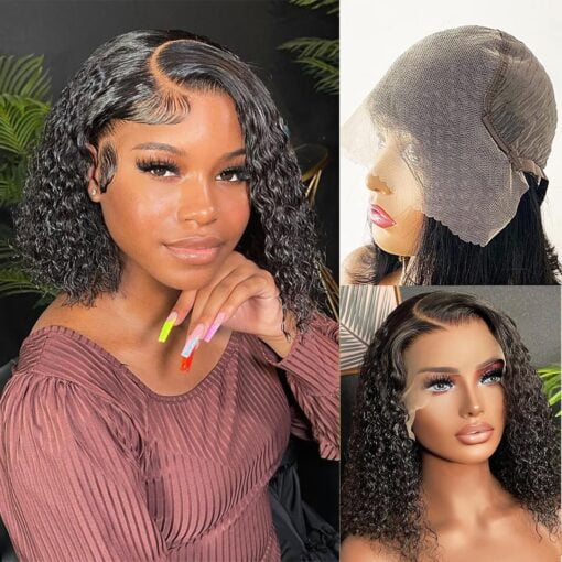 Bob Wig Human Hair 13X6 Deep Curly Lace Front Wigs Human Hair Short Bob Human Hair Wig Pre Plucked With Baby Hair 150% Density Glueless Hair Curly MI1602483