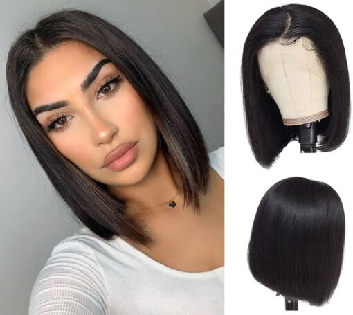 Bob Wig Human Hair For Women Black Women 13X4X1 T Part 10 Inch 150% Density Lace Front Wigs Human Hair Middle Part Straight Bob Wig Human Hair Pre Plucked MI1602064