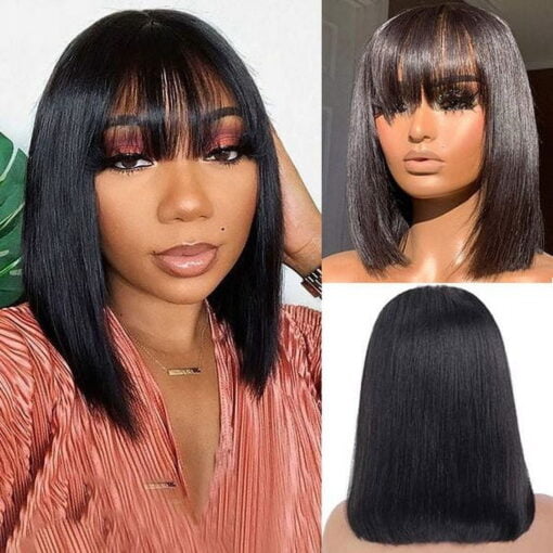 Bob Wig Human Hair With Bangs Short Non Lace Front Wigs Human Hair For Women Women Remy Brazilian Hair Wig Natural Color MI1604259