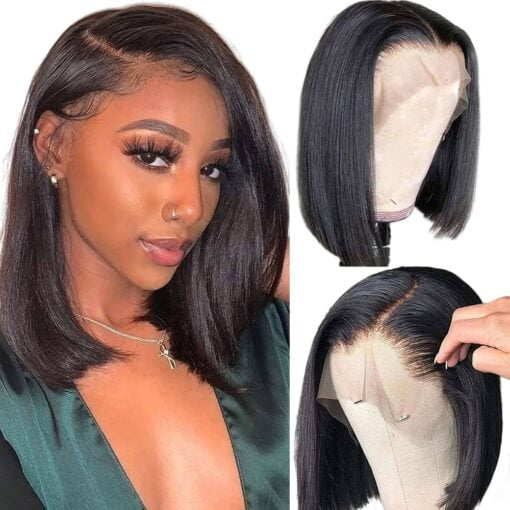 Bob Wig Lace Front Wigs Pre Plucked With Baby Hair 180% Density Short Bob Wigs For Women Women Straight Bob Frontal Wigs Natural Black (12Inch) MI1602329