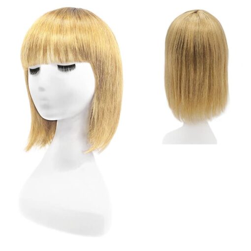 Bob Wigs Human Hair With Bangs Capless Natural Black Ombre Dark Blonde MI1604542