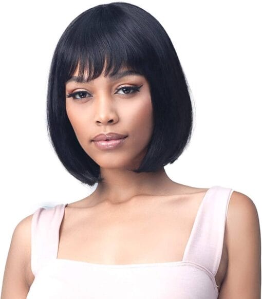 Bobbi Boss 100% Unprocessed Human Hair Wig Bob Style With Bang Medifresh Safe & Clean Cap (Natural Black) MI1604538