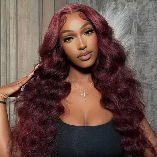 Body Wave 99J Lace Front Wig 13X4 Burgundy Colored Glueless MI1610829