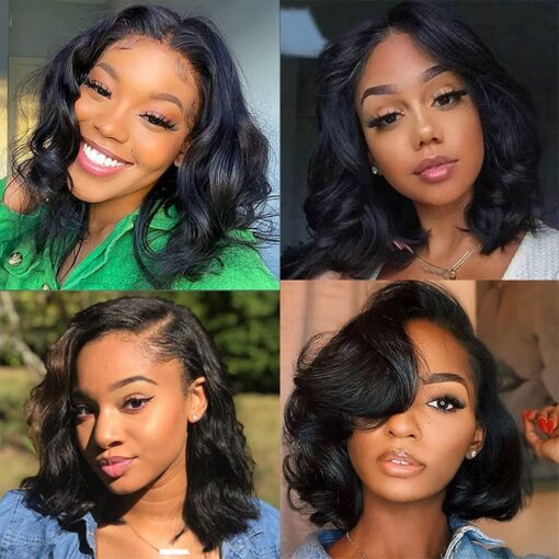 Body Wave Lace Closure Wigs Human Hair 180 Density Short Bob MI1603655