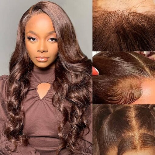 Body Wave Lace Front Wigs Human Hair For Women Black Women Glueless 13X4 Chocolate Brown Wigs Human Hair Pre Plucked With Baby Hair Brown Colored Human Hair MI1611272