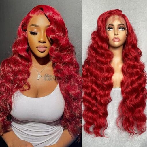 Body Wave Red Wig Synthetic Lace Front Wigs Women Long Wave Wigs With Baby Hair MI1611349