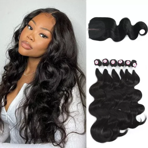 Body Wave Synthetic Hair Extensions With Lace Closure Hair Weave Bundles Women MI1606025