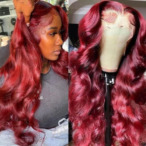 Body Wave Wig Burgundy Lace Front Wig 13X4 13X6 Hd Lace Frontal Wig 360 Full Lace Wig Human Hair Pre Plucked 99J Red Colored Wig MI1611354