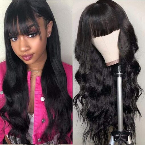 Body Wave Wigs With Bangs Virgin Brazilian None Lace Front MI1605683