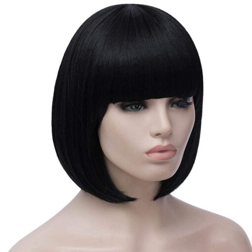 Bopocoko Black Bob Wigs For Women Women, 12'' Short Black Hair Wig MI1604513