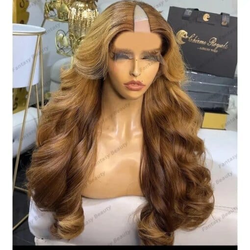 Brazilian 100% Virgin Human Hair Opening 1X4 Size Middle V Part Wigs For Women Black Women Ombre Honey Blonde Loose Wave U Part Wigs MI1611825