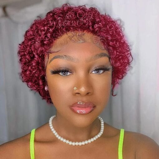 Brazilian Curly Burgundy Lace Front Wig 613 Short Hair Blonde Wig Bob 13X4 99J Curly Colored Human Hair Wig Pixie Cut Wig MI1612019