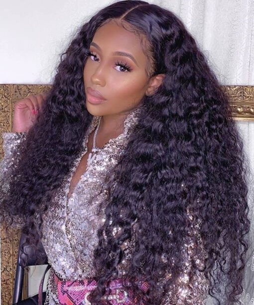 Brazilian Deep Curly Lace Front Human Hair Wigs 250% Density MI1606315