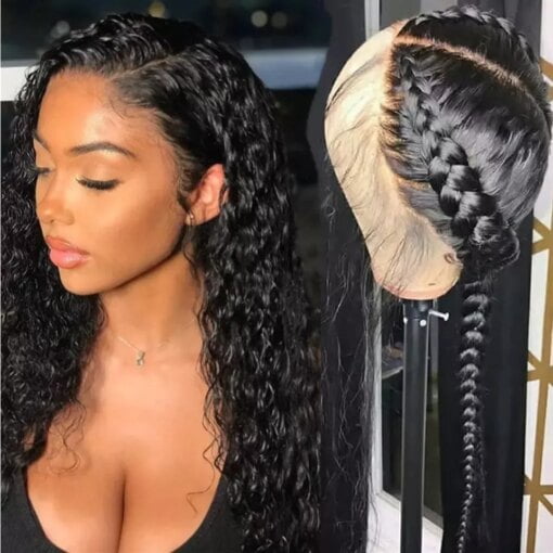 Brazilian Mink Virgin Human Hair Deep Water Wave Curly Semi Half Wig Hd Lace Front Braided Hairstyle Ponytail Wigs With Baby Hair 150% Density MI1604322