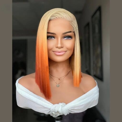 Brazilian Ombre Two Tone 613 Blonde Orange Colored Short Cut MI1611187