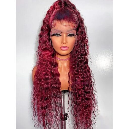 Burgundy 13X4 Lace Frontal Wig 30Inch Deep Wave Human Hair MI1611634