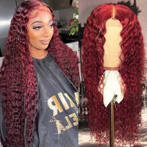 Burgundy 99J Deep Wave Curly Lace Front Wigs 134 Brazilian MI1603536