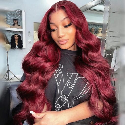 Burgundy 99J Red Hd 13X4 Lace Front Human Hair Wigs Body MI1611643