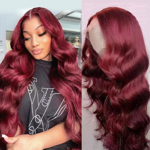 Burgundy Lace Front Wig 99J Red Body Wave Lace Front Wig Transparent 13X4 Lace Frontal Wig Pre Plucked Colored Human Hair Wigs MI1610825