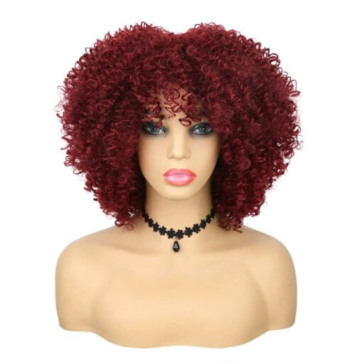 Burgundy Red Kinky Curly Afro Wig For Women Black Women Non Lace MI1602417