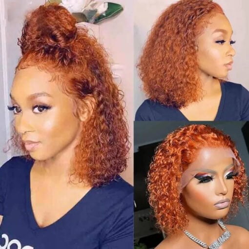 Burnt Orange Copper Water Wave Bob 13X4 Lace Front 4X4 Lace MI1606071