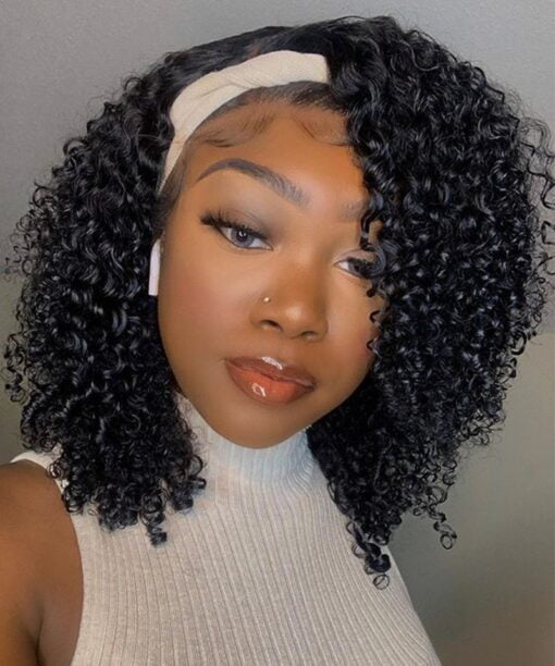 Buy 3B 3C Kinky Curly Human Hair Wigs With Headband Curly MI1604568