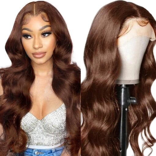 Cedau Brown Lace Front Wig Human Hair 13X4 Body Wave Lace Frontal Wigs Chocolate Brown Glueless Wig 180% Density Transparent Hd Lace Wigs Human Hair MI1611263