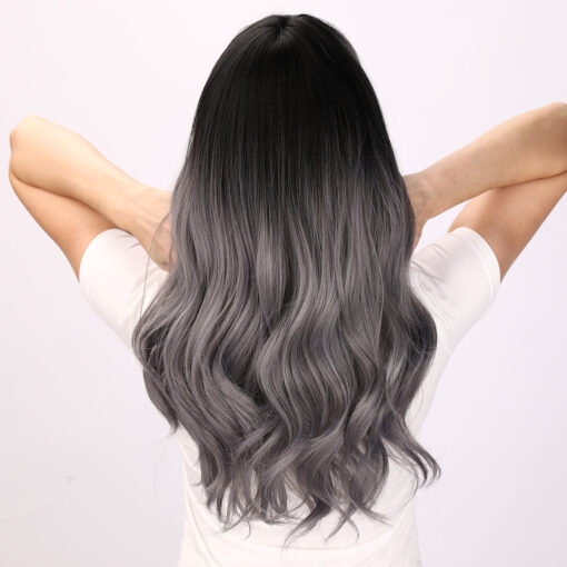 Charcoal Smoke] 22 Inch Ombre Grey Loose Wave With Bangs MI1611129