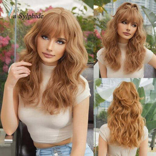 Cheap La Sylphide Light Brown Wig With Bangs For Women Woman Long MI1608160