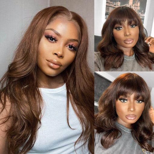 Chestnut Dark Brown Body Wave Human Hair Lace Front Wigs MI1611962