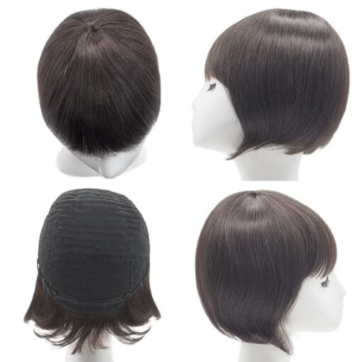 Chic Short Wigs Human Hair With Bangs Capless Dark Brown MI1604555