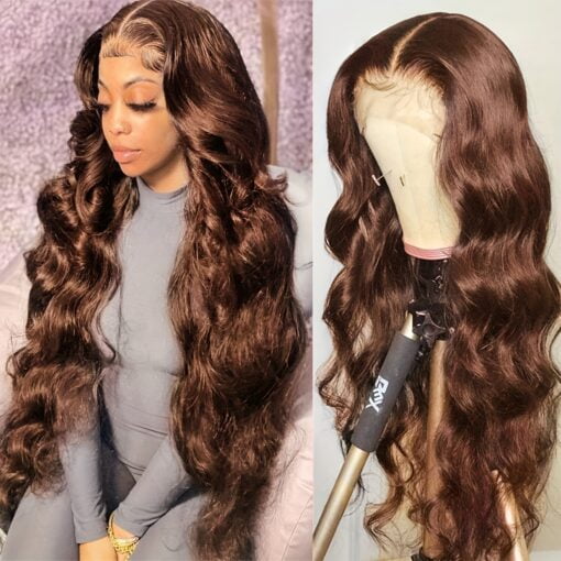 Chocolate Brown 13X4 Body Wave Lace Front Wigs Human Hair MI1610851