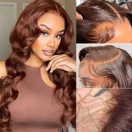 Chocolate Brown 13X4 Hd Lace Front Wig Body Wave Human Hair Wigs Dark Brown Wig For Women Women Transparent Lace Frontal Brown Colored Wigs 180 Density MI1610849