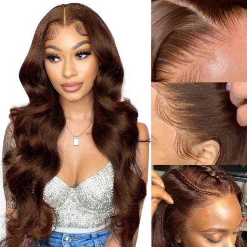 Chocolate Brown Body Wave Lace Front Wig 13X4 Hd Lace Front MI1602698