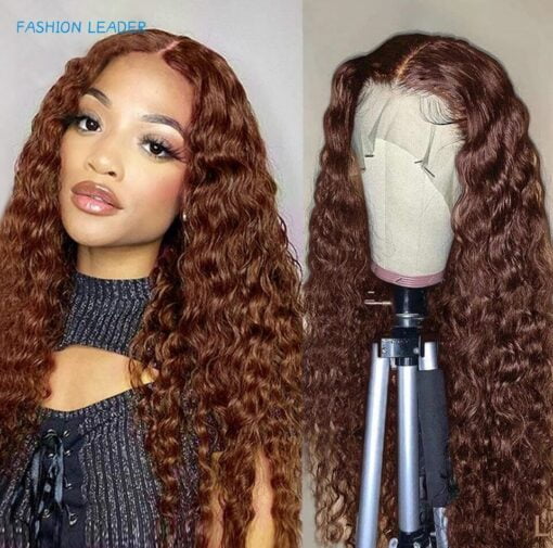 Chocolate Brown Deep Wave Lace Front Human Hair Wigs For Women Women Remy Lace Wigs MI1605398