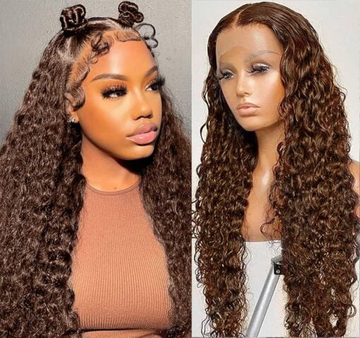 Chocolate Brown Deep Wave Transparent Lace Front Wigs Wet Wavy Human Hair 13X4 Ear To Ear Lace Frontal Wigs Brazilian Deep Curly Wig For Women Women Pre MI1602195