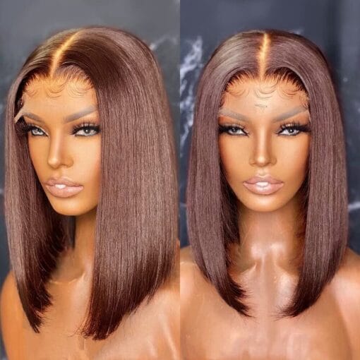 Chocolate Brown Human Hair 13X4 Lace Front Wig Straight MI1611273