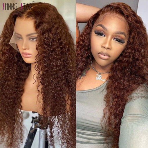 Chocolate Brown Lace Front Human Hair Wigs For Women Women Deep Wave Lace Frontal Wig Preplucked Peruvian Colored Curly Human Hair Wig MI1610850