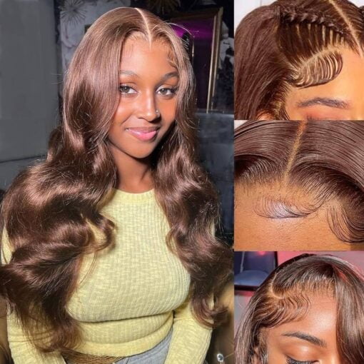 Chocolate Brown Lace Front Wig Human Hair 180% Density Auburn 13X4 Body Wave Lace Frontal Wig Human Hair Transparent Glueless Lace Wigs Human Hair Pre MI1610843