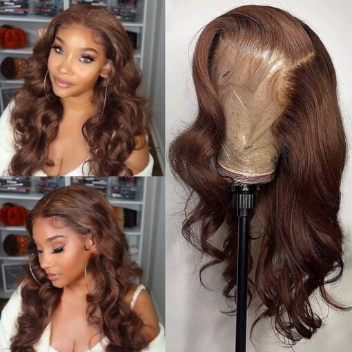 Chocolate Brown Lace Front Wigs Human Hair Pre Plucked 150% Density Wigs For Women Black Women Human Hair Body Wave Human Hair Lace Front Wigs(18 MI1610859