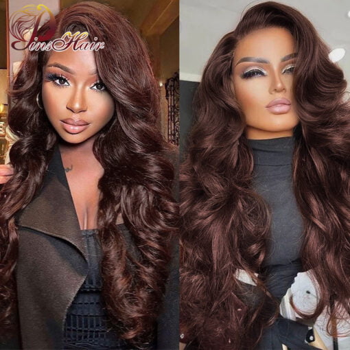 Chocolate Brown Lace Frontal Wig Body Wave 13X6 Transparent Lace Frontal Wig Dark Brown Human Hair Wig Remy Preplucked For Women Women MI1610868