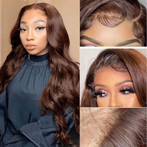 Chocolate Brown Straight Lace Front Human Hair Wigs Body MI1610860