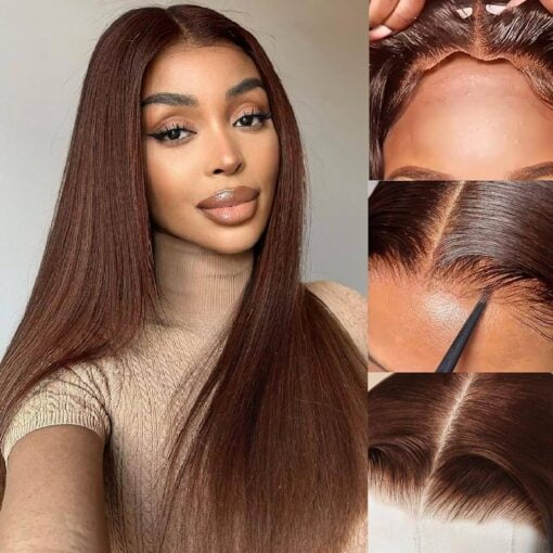 Chocolate Brown Wear And Go Glueless Wig Human Hair Pre Cut Brown 13X4 Hd Lace Front Wigs For Women Women180% Density Pre Plucked With Baby Hair #4 Colored MI1610847