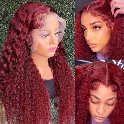 Clearance] 99J Dark Red Deep Curly Hair 13X4 13X6 Lace Human MI1610517