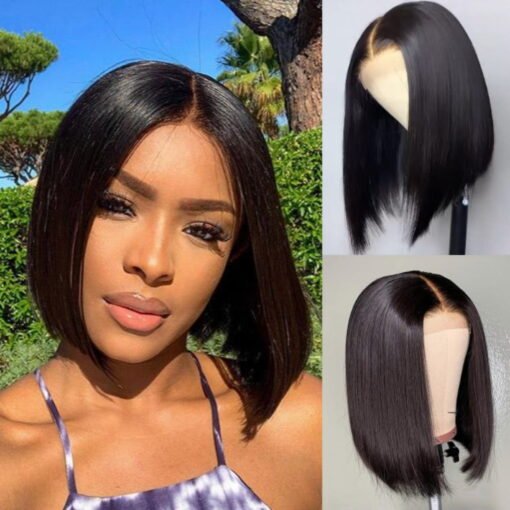 Closure Bob Wigs Human Hair Straight 4X4 Lace Front Wigs Human Hair For Women Black Women Pre Plcked With Baby Hair Natural Color 8 Inch MI1602077