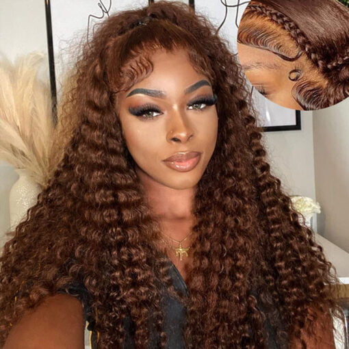 Color 4 Chocolate Brown Deep Wave Lace Front Wigs 5X5 Human Hair Closure Wigs 13X4/13X6 Lace Frontal Wigs Ossilee MI1610872