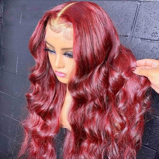 Colored Burgundy Body Wave Lace Front Human Hair Wigs Hd Red MI1611333