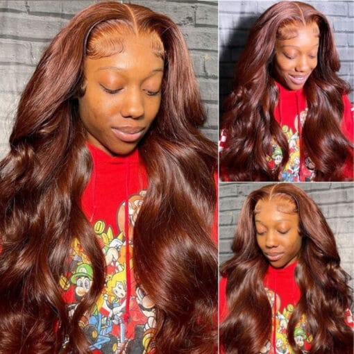 Colored Reddish Brown Lace Front Wig Brunette Auburn Copper Body Wave Synthetic Lace Wigs For Women Women Pre Plucked With Baby Hair MI1611472